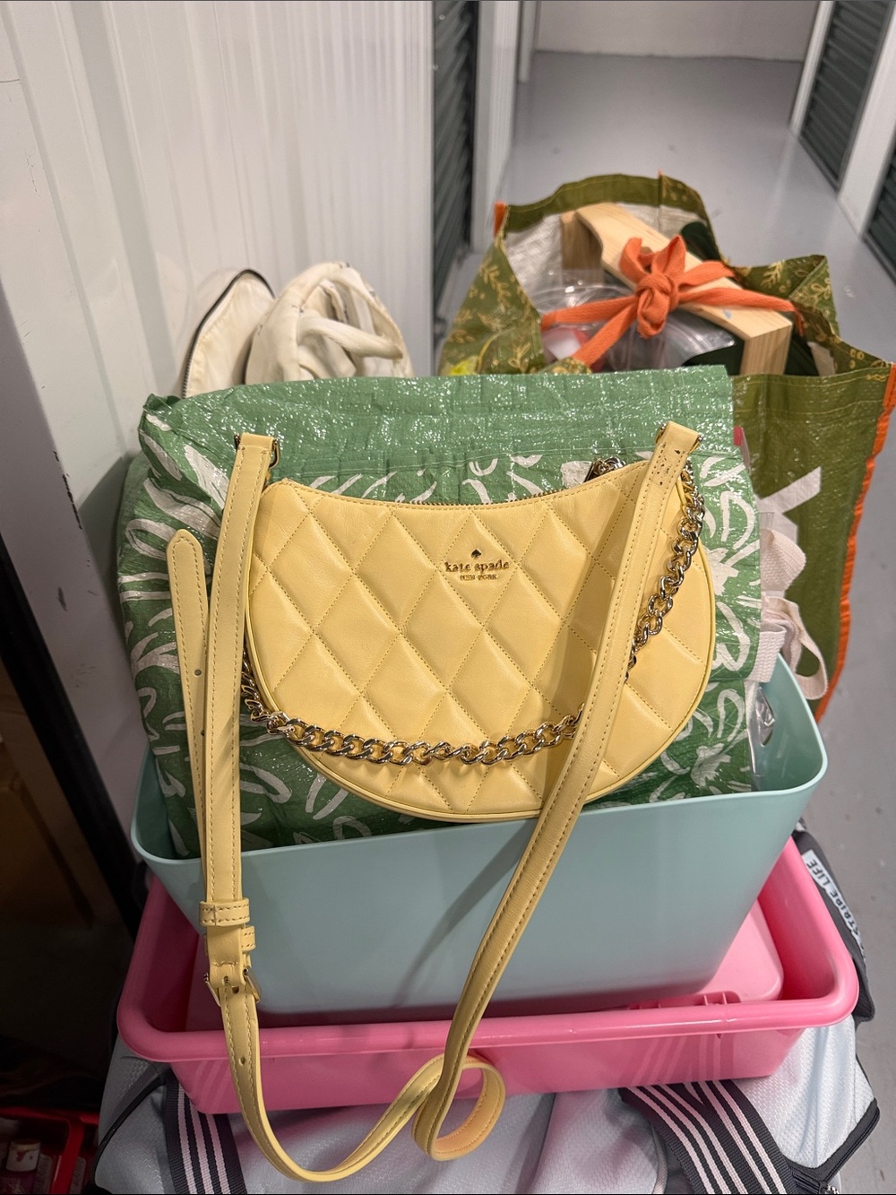 kate spade Yellow Quilted Crescent Crossbody with Chain Accent
